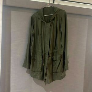 Plus size womans lightweight cargo army green jacket